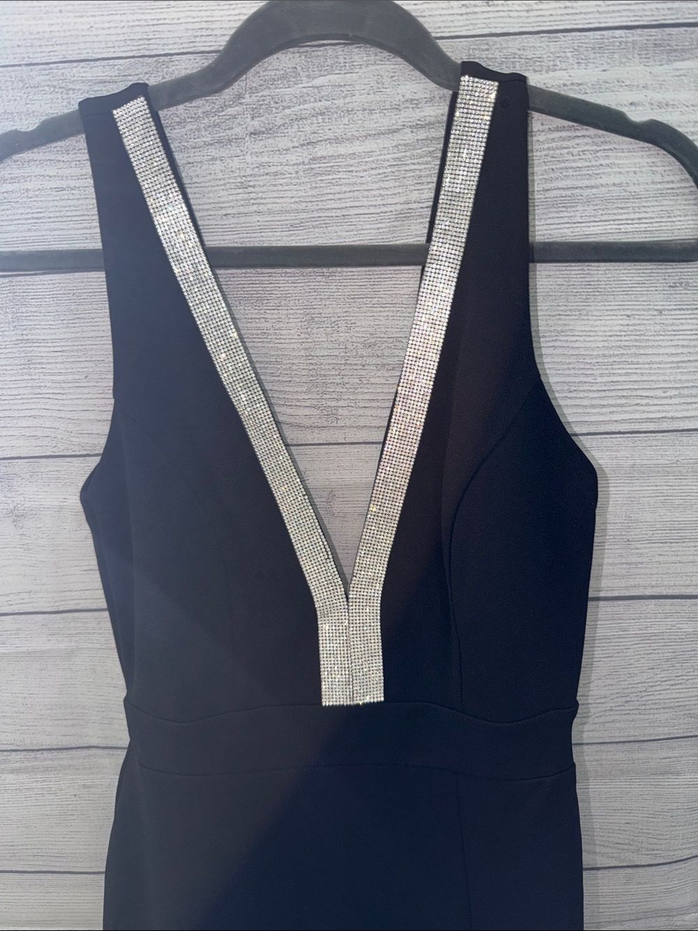 Lulu's Black Sequin-Trim Deep V Formal Gown - Picture 3 of 16